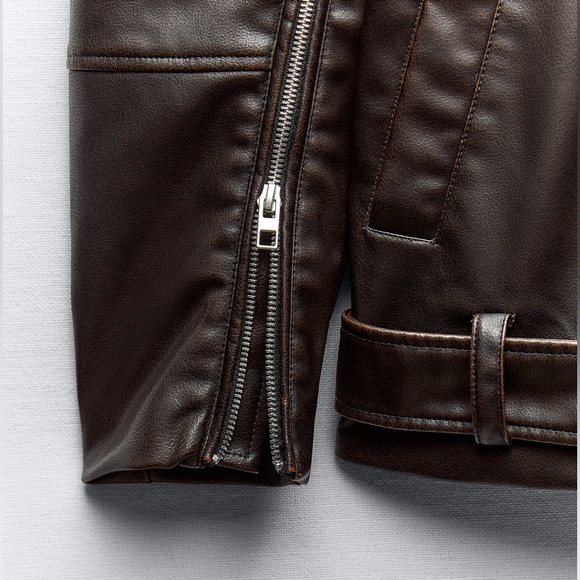 ZARA WASHED FAUX LEATHER OVERSIZED BIKER JACKET - Picture 14 of 14